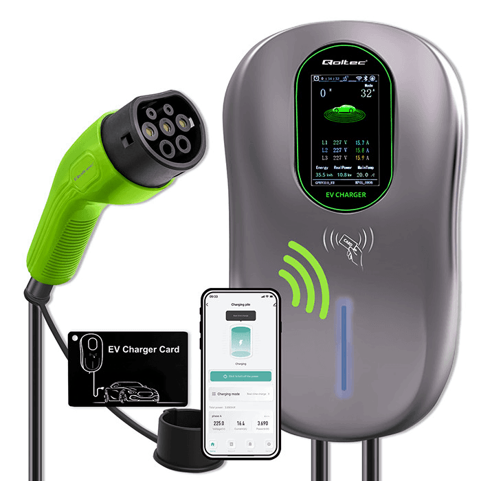 Nabíjacia stanica Qoltec Wallbox Type2 | 22 kW | Wi-Fi | LCD | RFID | 3 fázy | 5 m